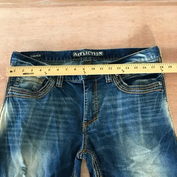 Affliction Black Premium Cooper Jeans Men 34x26 Blue Mid Rise Distressed Biker